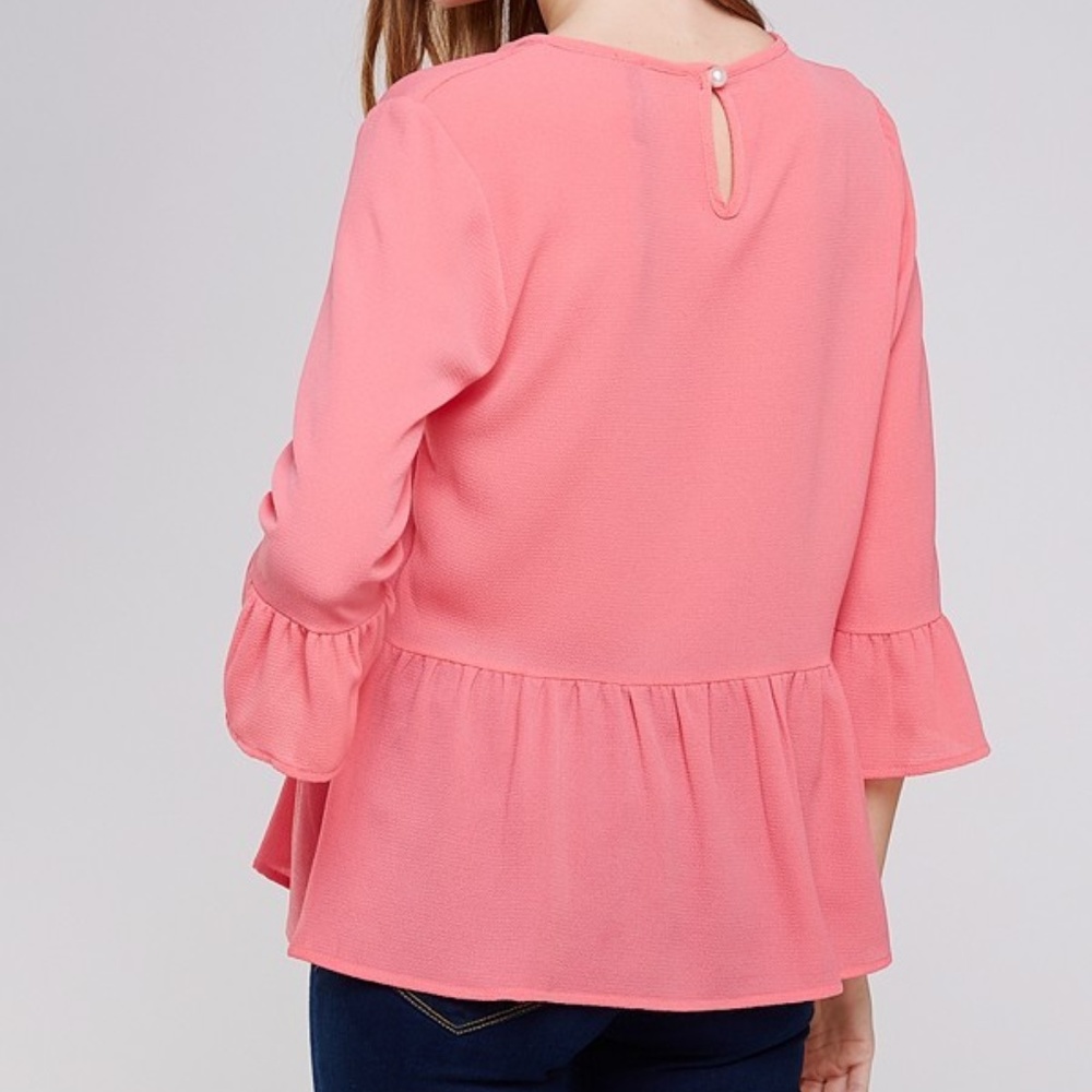2 Hearts Ruffled Sleeve and Hem Top - Picture 3 of 6